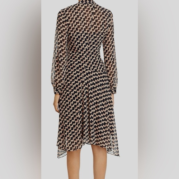 Theory Black and Tan Geometric Long Sleeve Dress, US2 - Picture 4 of 10